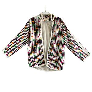 DA-RUE of California Vintage 80s Jacket 🎨 Bold Stripe Print Open Front Size 4